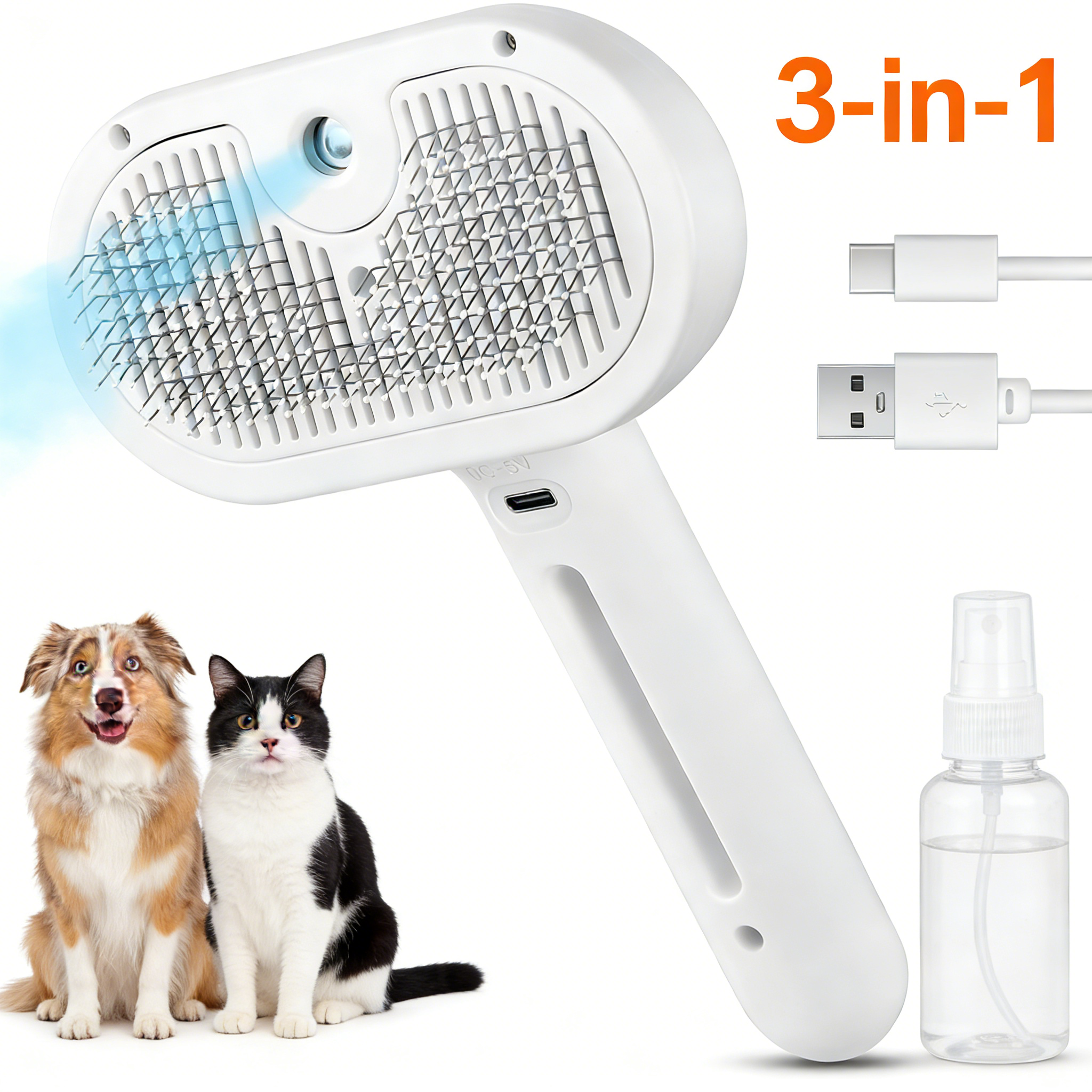 3 in 1 Cat Steam Brush, Pet Steam Brush for Cat Dog Long Short Haired