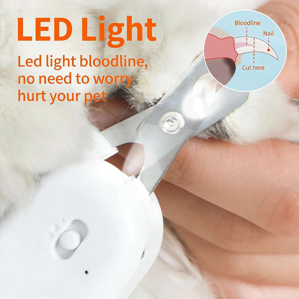 Pet Nail Clipper with LED & -U-V Light, Cat Claw Trimmer with Ultra Bright LED Light for Nail Bloodline to Avoid Over Cutting