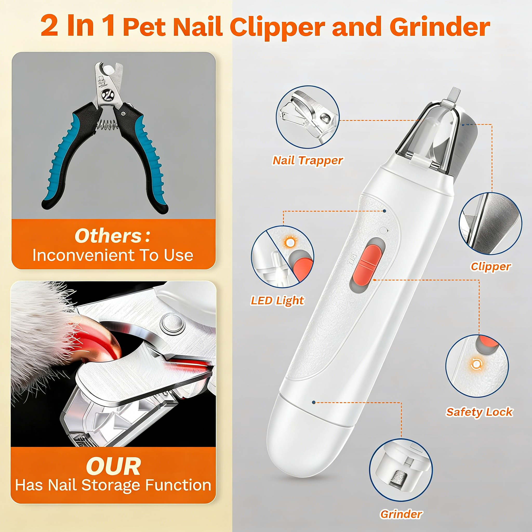 2 in 1 Dog Nail Clippers & Cat Nail Clippers Trimmers for Large Medium Small Dogs Cats