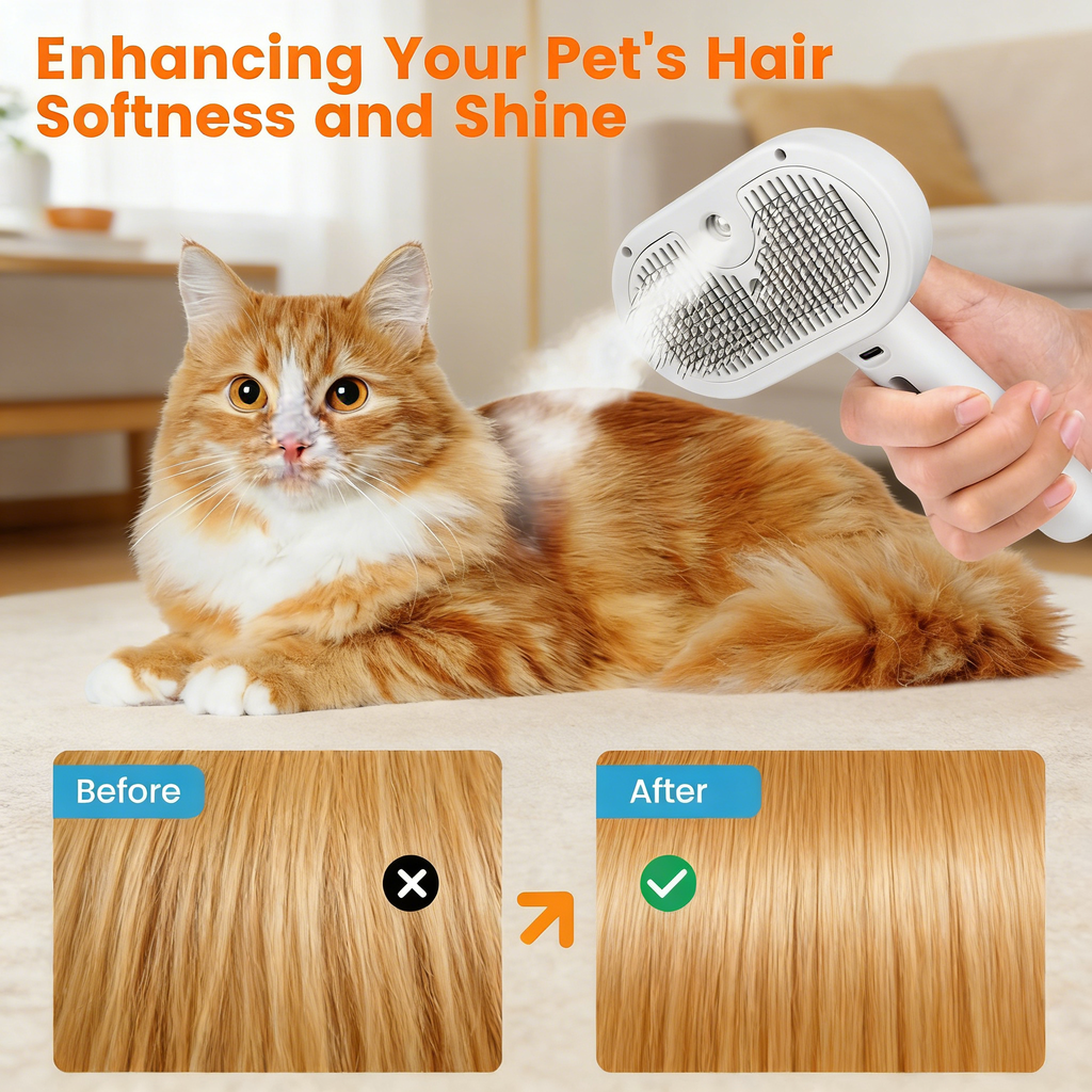3 in 1 Cat Steam Brush, Pet Steam Brush for Cat Dog Long Short Haired