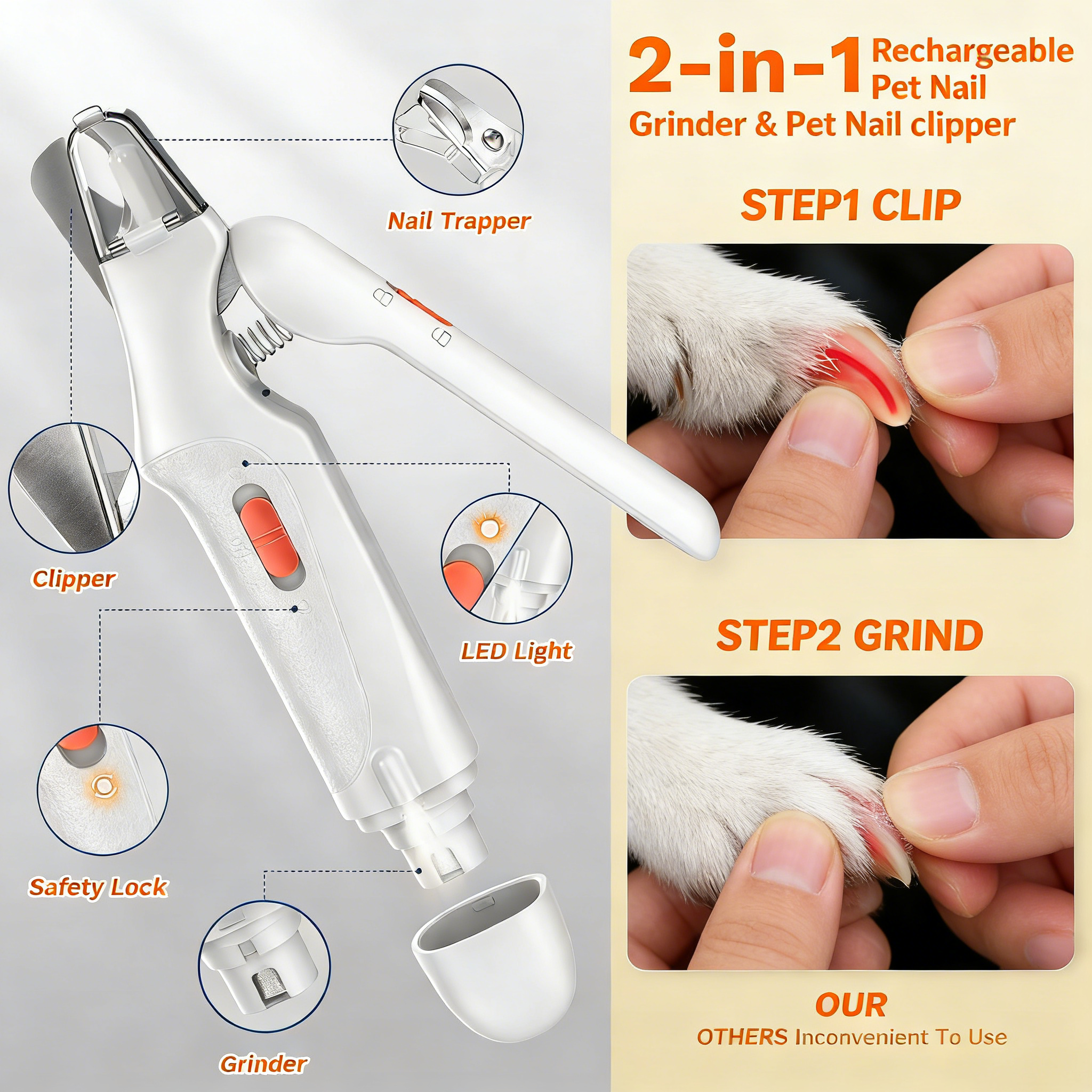2 in 1 Dog Nail Clippers & Cat Nail Clippers Trimmers for Large Medium Small Dogs Cats
